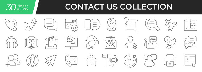 Leinwandbilder - Contact us linear icons set. Collection of 30 icons in black