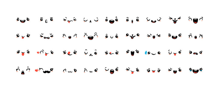 various cartoon emoticons set. doodle faces, eyes and mouth. caricature comic expressive emotions, s