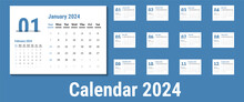 Template Of Blue Calendar 2024 With Minimal Design.calendar 2024 On Landscape.desk Calendar 2024 Week Start On Sunday And Sunday As Weekend.calendar 2024 A5 Size. Good For Planner,schedule,agenda,etc.
