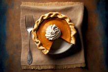 Small Pumpkin Pie With Spoon On Napkin On Table