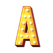 Light bulb glowing font, 3d alphabet character, 3d rendering, letter A