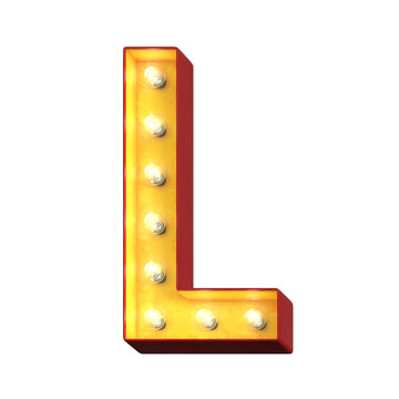 Light bulb glowing font, 3d alphabet character, 3d rendering, letter L