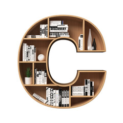 Wall Mural - Bookshelves 3d font. Alphabet in the form of book shelves. Mockup font, 3d rendering. Letter C