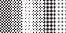Set Of Six Simple And Black And White Patterns. Set Of Polka Dots And Checkers. Vector Print For Surface Application, Can Be Seamless.
