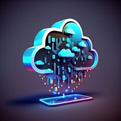 Poster - cloud computing. The concept of a data center. Cloud computing technologies of the present. The use of neon colors, generative ai