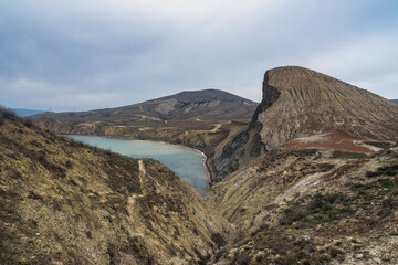 Sticker - View of Dead Bay and picturesque hills from Cape Chameleon in surroundings of Koktebel. Crimea