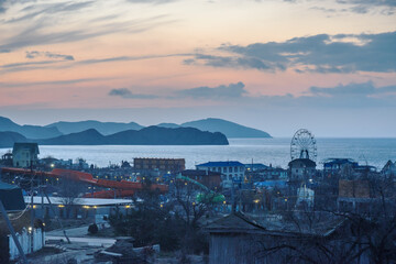 Sticker - Top View of Koktebel village at morning. Crimea