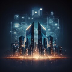 Poster - Smart city with particle glowing light connection, generative ai