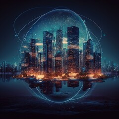 Poster - Smart city with particle glowing light connection, generative ai