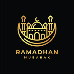 Wall Mural - Ramadan golden logo design vector illustration. Ramadan logo. Mosque logo