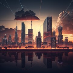 Poster - Technological Skyline of a Smart City , generative ai