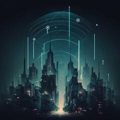 Canvas Print - Wireless network and city connection, generative ai