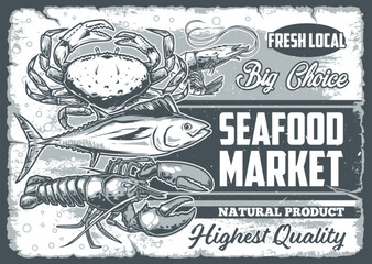 Sticker - Seafood market flyer vintage monochrome