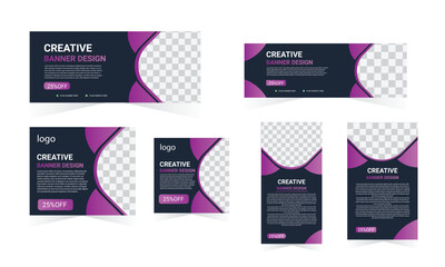 Wall Mural - set of creative web banners of standard size with a place for photos. Vertical, horizontal and square template. vector illustration	