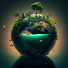 green planet earth in the sky. ecological place brimming with life. concern for preserved biodiversi