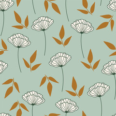 Wall Mural - Leaves and flowers repeat pattern. Floral pattern design. Botanical tile. Good for prints, wrappings, textiles and fabrics.