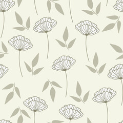 Wall Mural - Leaves and flowers repeat pattern. Floral pattern design. Botanical tile. Good for prints, wrappings, textiles and fabrics.