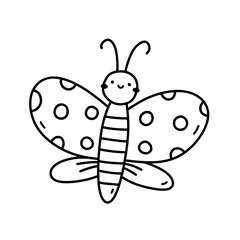 Wall Mural - Cute and funny flying butterfly isolated on white background. Vector hand-drawn illustration in doodle style. Perfect for decorations, logo, various designs.