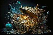Ai Midjourney Illustration Of Sunken Treasure With Gold And Jewels