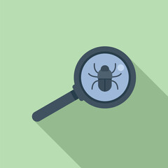 Poster - Bug magnifier icon flat vector. Hacker error. Computer threat