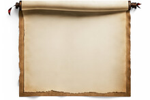 An Old Parchment Sheet With A Wooden Roll As A Mockup Template On Alpha Transparent Background, AI Generated Illustration