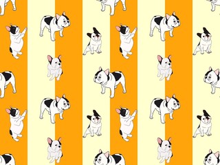 Hand drawn illustrations portrait of French Bulldog breed on two tone color background. Design for seamless pattern. Texture for Fabric, Wrapping, Wallpaper, Print, Textile, Advertising and etc. 