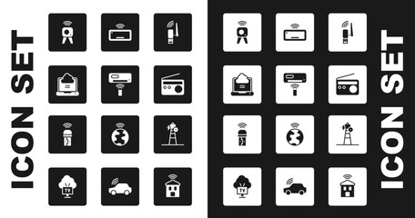 Canvas Print - Set Usb wireless adapter, Air conditioner, Network cloud connection, Web camera, Radio, Computer keyboard, Satellite dish and icon. Vector