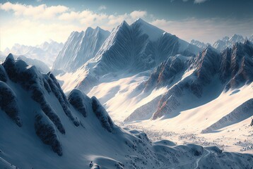 Wall Mural - stunning snow-capped mountains in a wide-angle image Generative AI