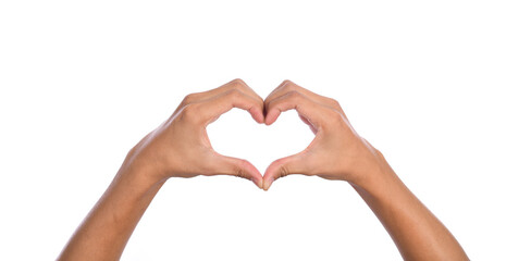 Man hands making a heart shape on a white isolated background