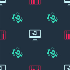 Wall Mural - Set Music synthesizer, Computer with music note and note, tone on seamless pattern. Vector