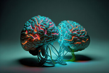 Glowing brains in neon light