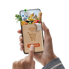 Wall Mural - Online grocery shopping app on smartphone