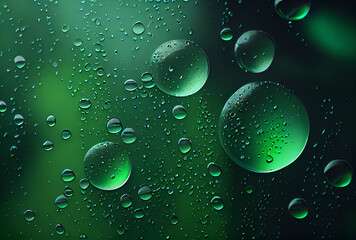 Wall Mural - water drops background, green tint, generative ai