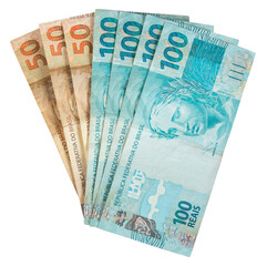 Brazilian money. One hundred reais and fifty reais banknotes