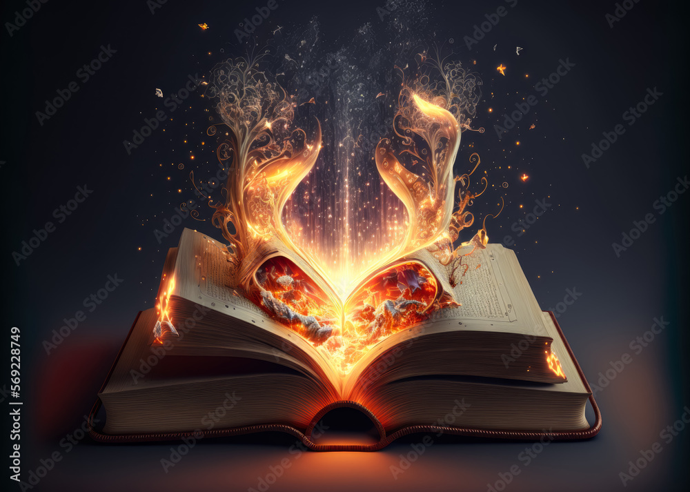 An Open Magic Book Full Of Fire Magic Created With Generative Ai