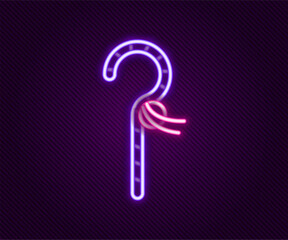 Poster - Glowing neon line Crook icon isolated on black background. Ancient Egypt symbol. Scepters of egypt. Colorful outline concept. Vector