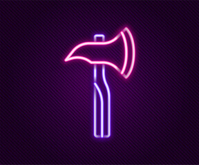 Poster - Glowing neon line Firefighter axe icon isolated on black background. Fire axe. Colorful outline concept. Vector