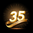35th anniversary with 3d number and ribbon shiny gold design
