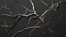  A Black And Gold Abstract Background With Gold Lines And Cracks In The Middle Of The Image And A Black Background With Gold Lines And Cracks In The Middle Of The.  Generative Ai