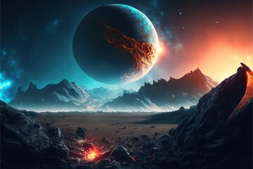 Wall Mural - image of planets, stars and outer space and sky, created using generative ai technology