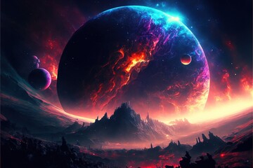 Wall Mural - image of planets, stars and outer space and sky, created using generative ai technology