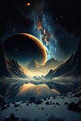 Wall Mural - image of planets, stars and outer space and sky, created using generative ai technology
