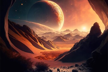 Wall Mural - image of planets, stars and outer space and sky, created using generative ai technology