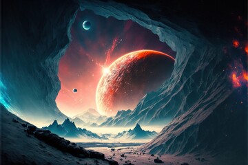 Wall Mural - image of planets, stars and outer space and sky, created using generative ai technology