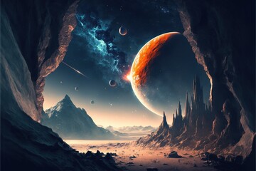 Wall Mural - image of planets, stars and outer space and sky, created using generative ai technology