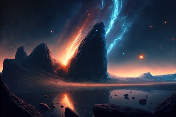Wall Mural - image of light, stars and outer space and sky, created using generative ai technology