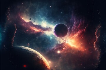 Wall Mural - image of planets, stars and outer space and sky, created using generative ai technology