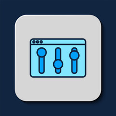 Poster - Filled outline Browser setting icon isolated on blue background. Adjusting, service, maintenance, repair, fixing. Vector