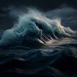 Dark stormy ocean with rolling  waves