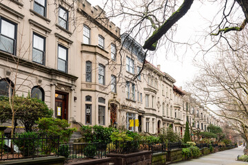 Wall Mural - Brooklyn typical facades & row houses in an iconic neighborhood of Brooklyn. Park Slope, New York